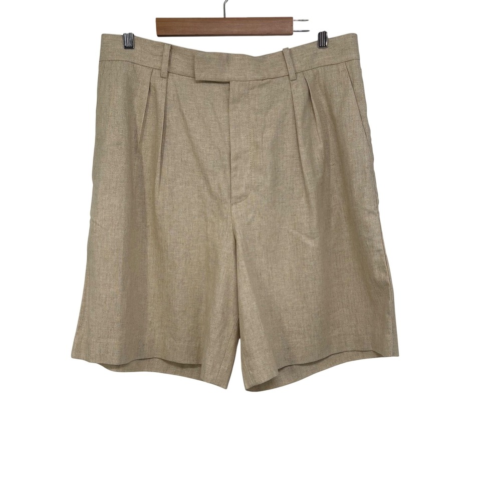 Banana Republic Womens Beige Herringbone Pleated High Rise Shorts Size 14 NWT
